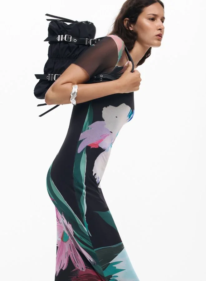 DESIGUAL Multicolour Watercolor Floral Fitted Dress for Women | Best Price UAE